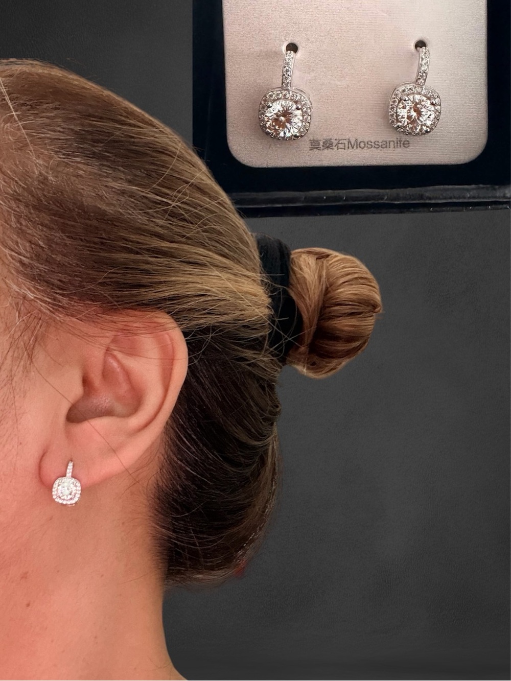 S925 Moissanite White Cubic Halo Drop Screw Type  Earrings